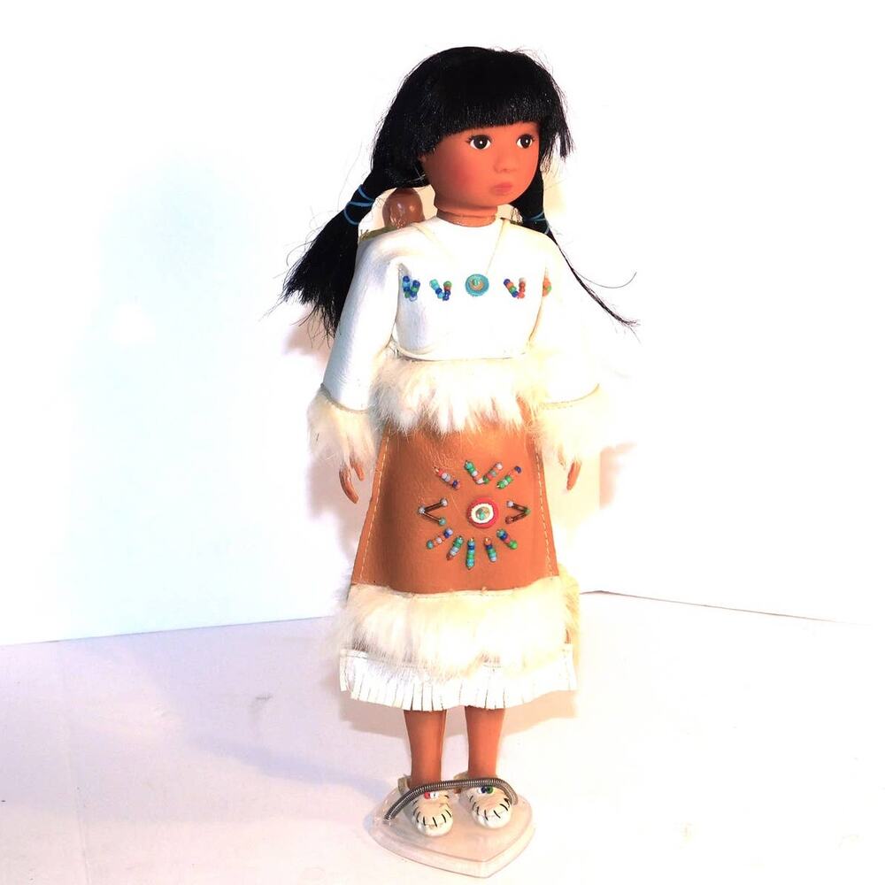 70s Vintage Native American Girl Doll w/Twins on Her Back Beautiful Bead Work